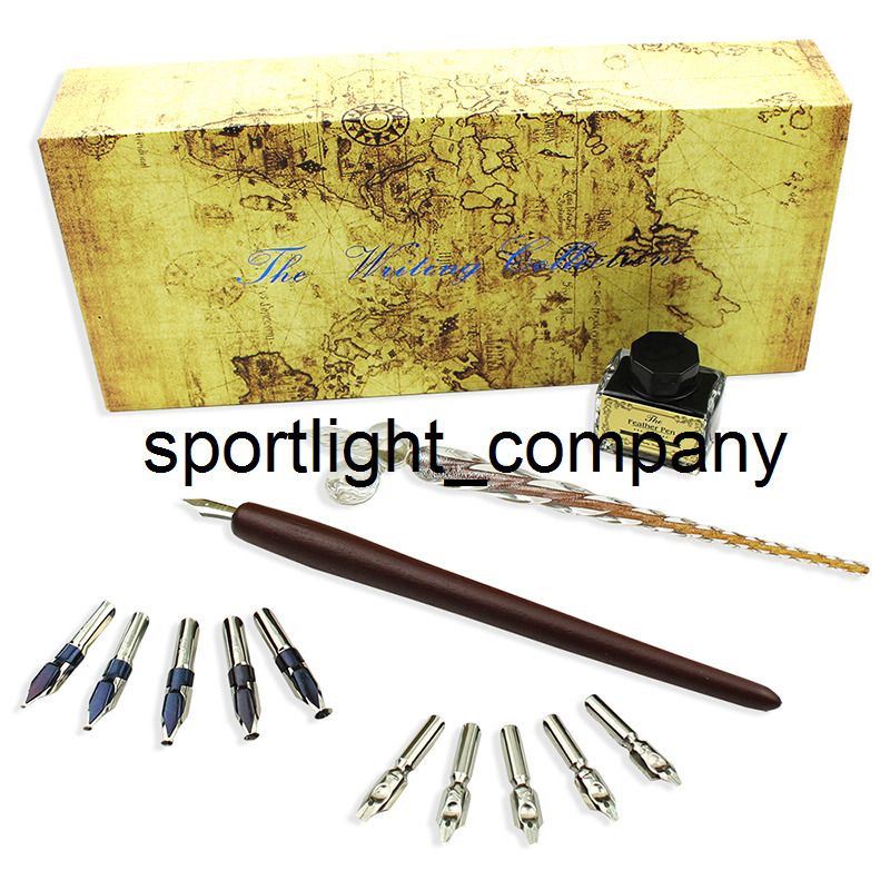 10 Nibs Wooden Dip Pen Set Glass Calligraphy Pen Set For Cartoon Lettering  Art Drawing Mapping Decorative9025859 From Tm47, $21.34